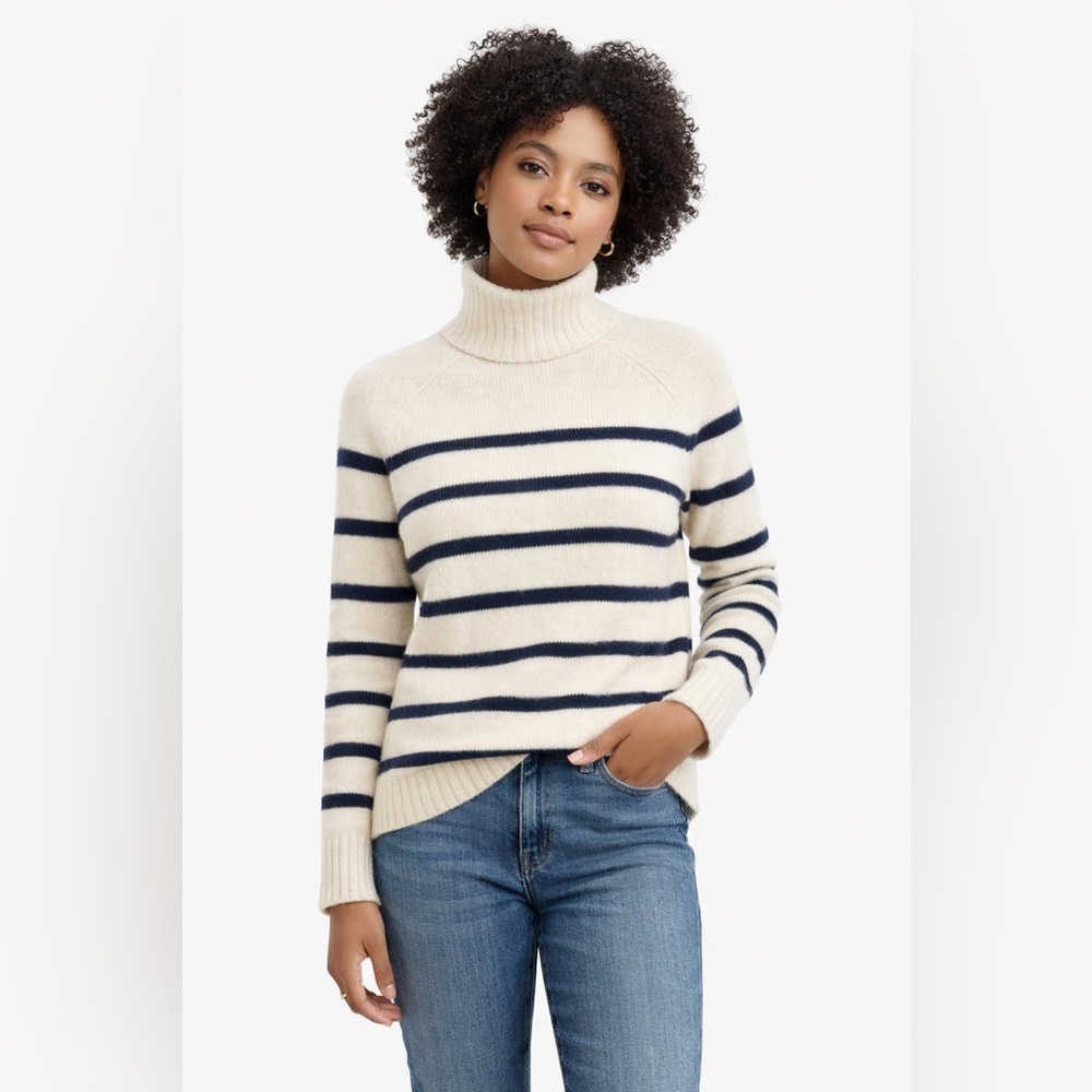 J.Crew Supersoft Striped Mockneck Merino Wool Sweater Navy/White – Women’s Sz S